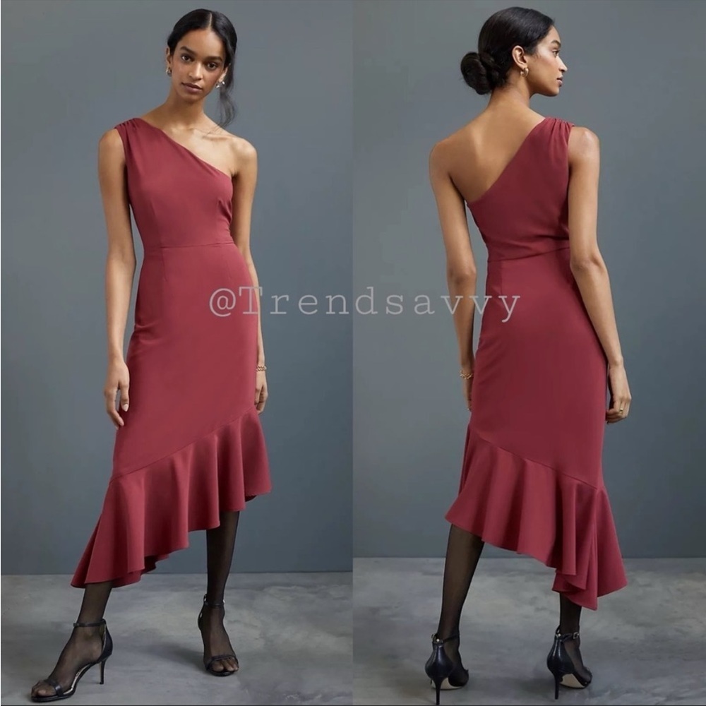 Anthropologie Hutch One Shoulder Maxi Dress Pink Asymmetrical Ruffle XS NWT